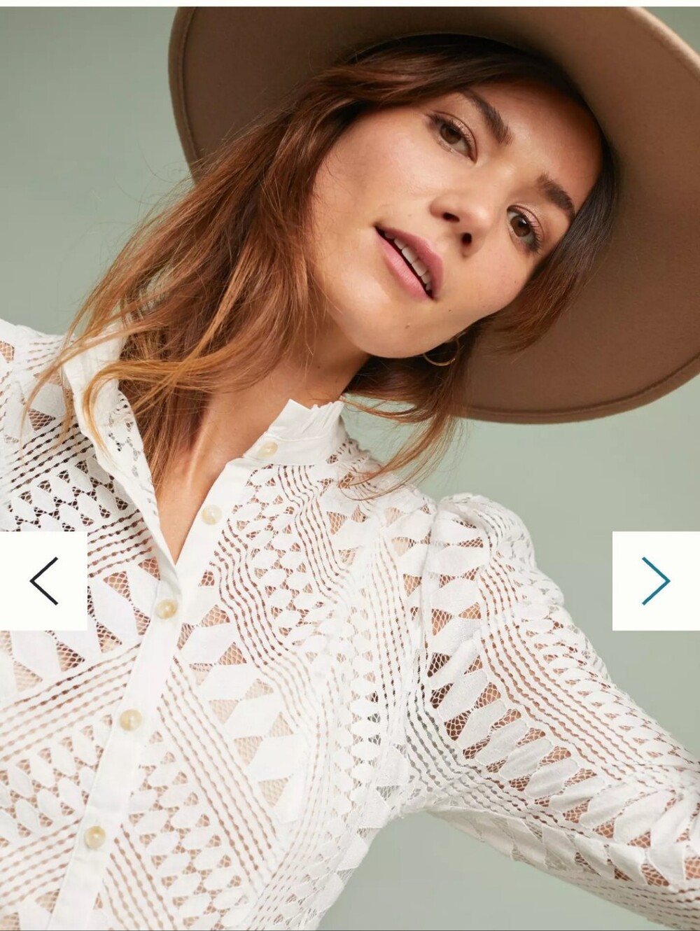 Anthropologie Ivory Crochet Lace Button-Up Top